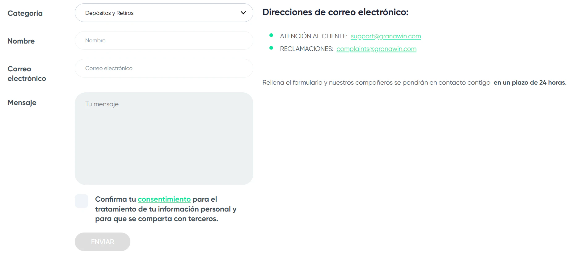 Atención al cliente de Granawin
